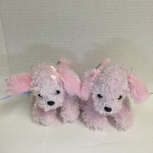 Toby 2 Pink Plush Poodle Set with Bows in Ears & Collars